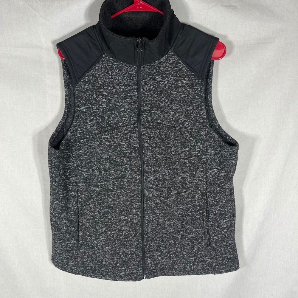 Faded Glory Knit Vest Sherpa Collar Charcoal Grey Womens XL 16-18